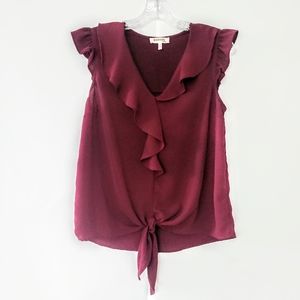 Burgundy Monteau Ruffle Sleeve Top